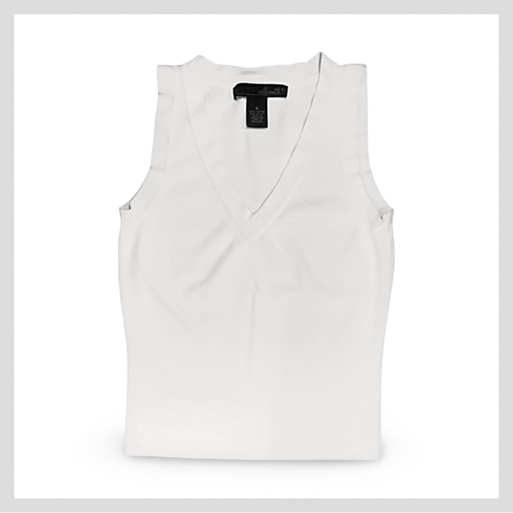 White stretch knit v-neck tank top